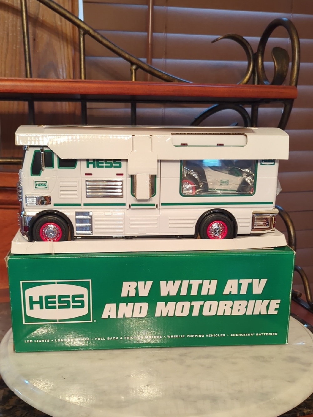 HESS White and Green RV with ATV and Motorbike Toy
